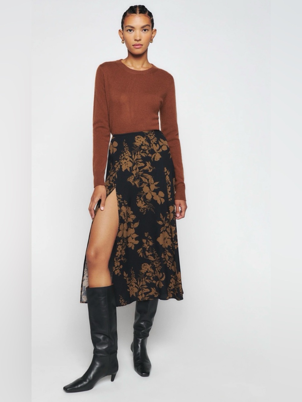 Reformation Zoe Side Slit Midi Skirt In Night Garden Floral Size 10 High Rise